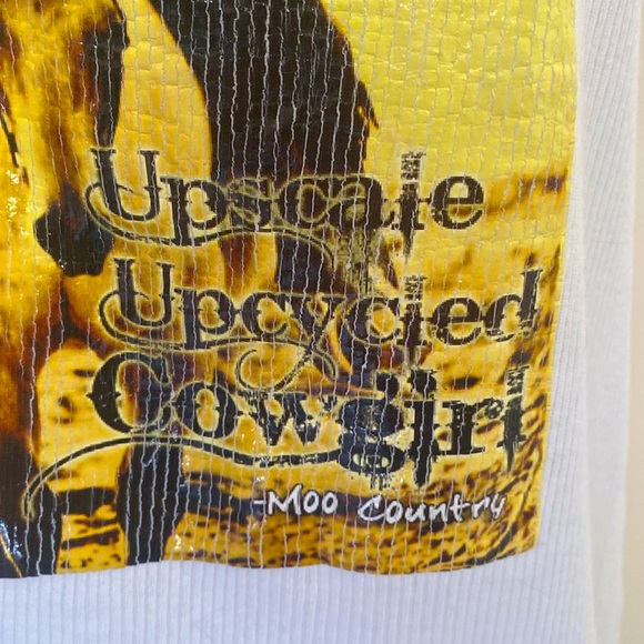 Moo Country boutique NWOT graphic Tank top. “Upscale Upcycled Cowgirl” - Picture 3 of 3